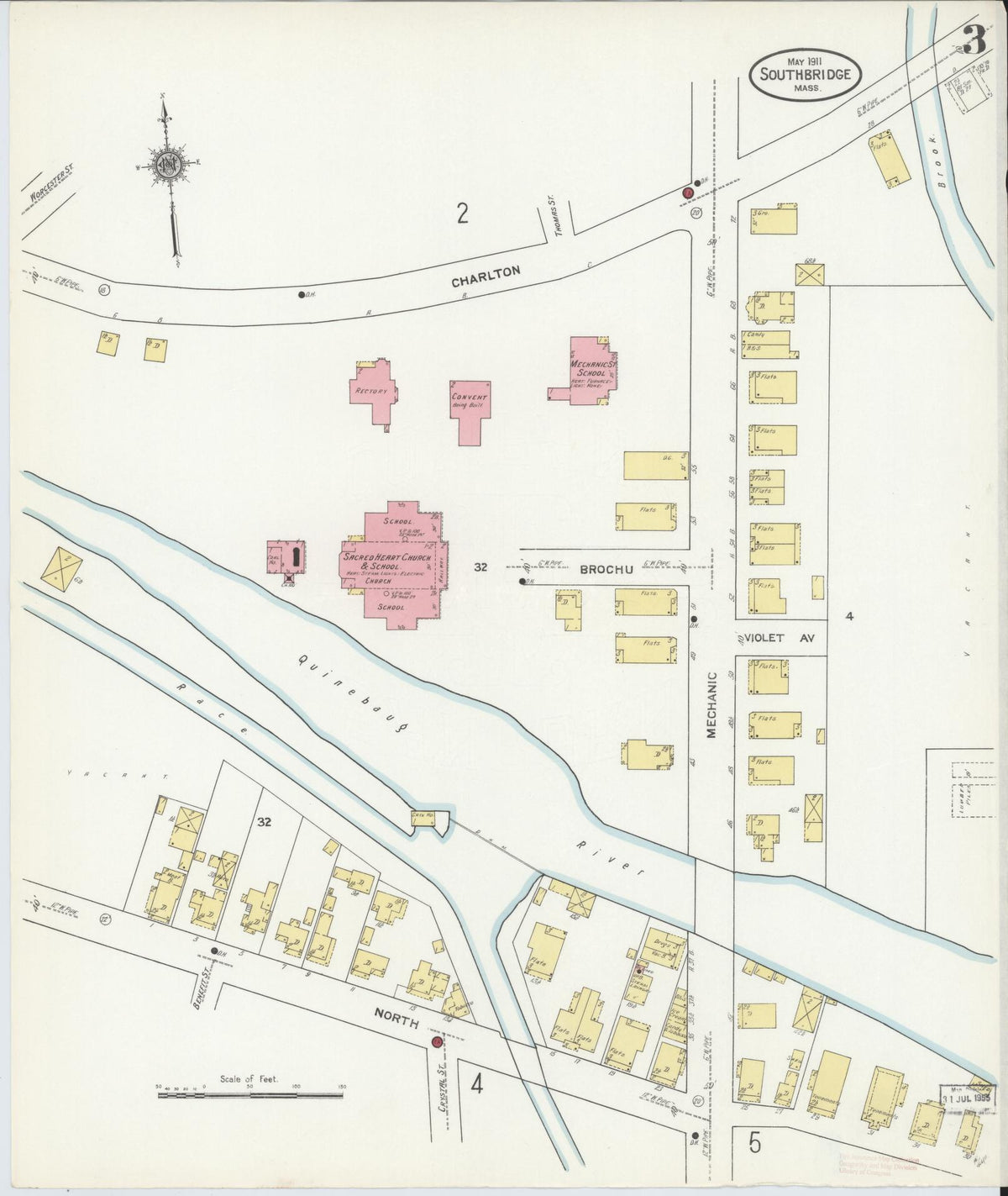 Sanborn Fire Insurance Map from Southbridge, Worcester County, Massachusetts (1911), Sheet #0003 - Complete Map Set gallery image, historic Sanborn map, vintage wall art, Massachusetts Massachusetts