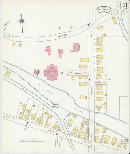Sanborn Fire Insurance Map from Southbridge, Worcester County, Massachusetts (1911), Sheet #0003 - Complete Map Set gallery image, historic Sanborn map, vintage wall art, Massachusetts Massachusetts
