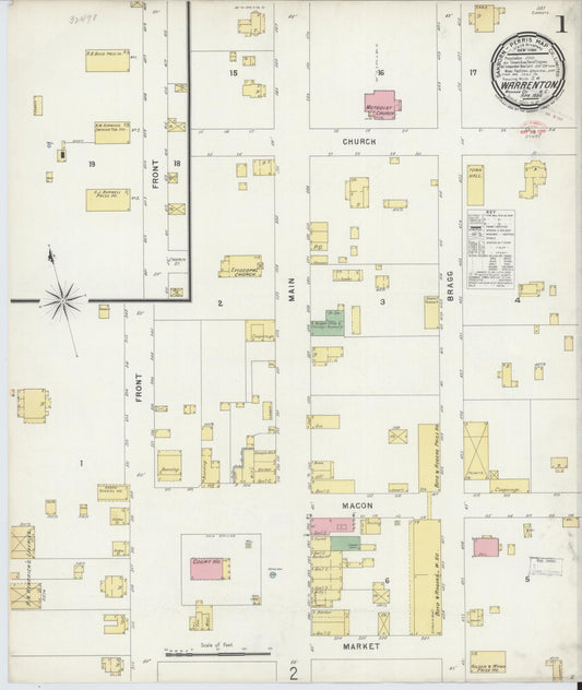 Sanborn Fire Insurance Map from Warrenton, Warren County, North Carolina (1896), Sheet #0001 - Historic Sanborn Fire Insurance Map Print, vintage old map wall art, antique decor, genealogy gift, North Carolina North Carolina map