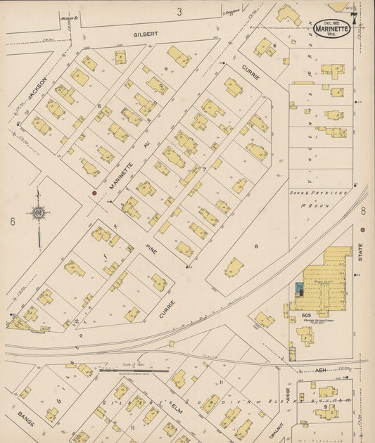 Sanborn Fire Insurance Map from Marinette, Marinette County, Wisconsin (1921), Sheet #0007 - Historic Sanborn Fire Insurance Map Print, vintage old map wall art, antique decor, genealogy gift, Wisconsin Wisconsin map