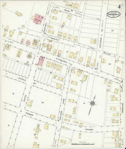 Sanborn Fire Insurance Map from Springdale, Allegheny County, Pennsylvania (1914), Sheet #0004 - Historic Sanborn Fire Insurance Map Print, vintage old map wall art, antique decor, genealogy gift, Pennsylvania Pennsylvania map