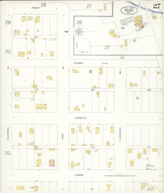 Sanborn Fire Insurance Map from Reno, Washoe County, Nevada (1904), Sheet #0027 - Historic Sanborn Fire Insurance Map Print, vintage old map wall art, antique decor, genealogy gift, Nevada Nevada map