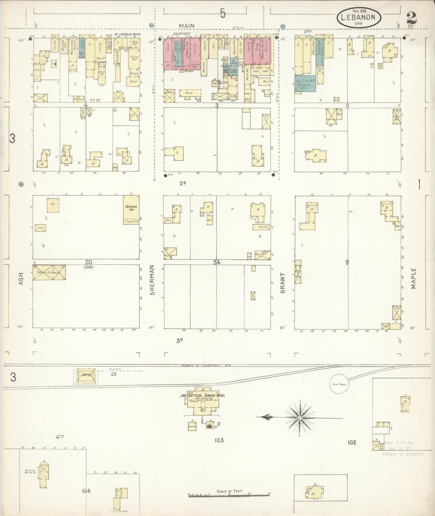 Sanborn Fire Insurance Map from Lebanon, Linn County, Oregon (1898), Sheet #0002 - Complete Map Set gallery image, historic Sanborn map, vintage wall art, Oregon Oregon