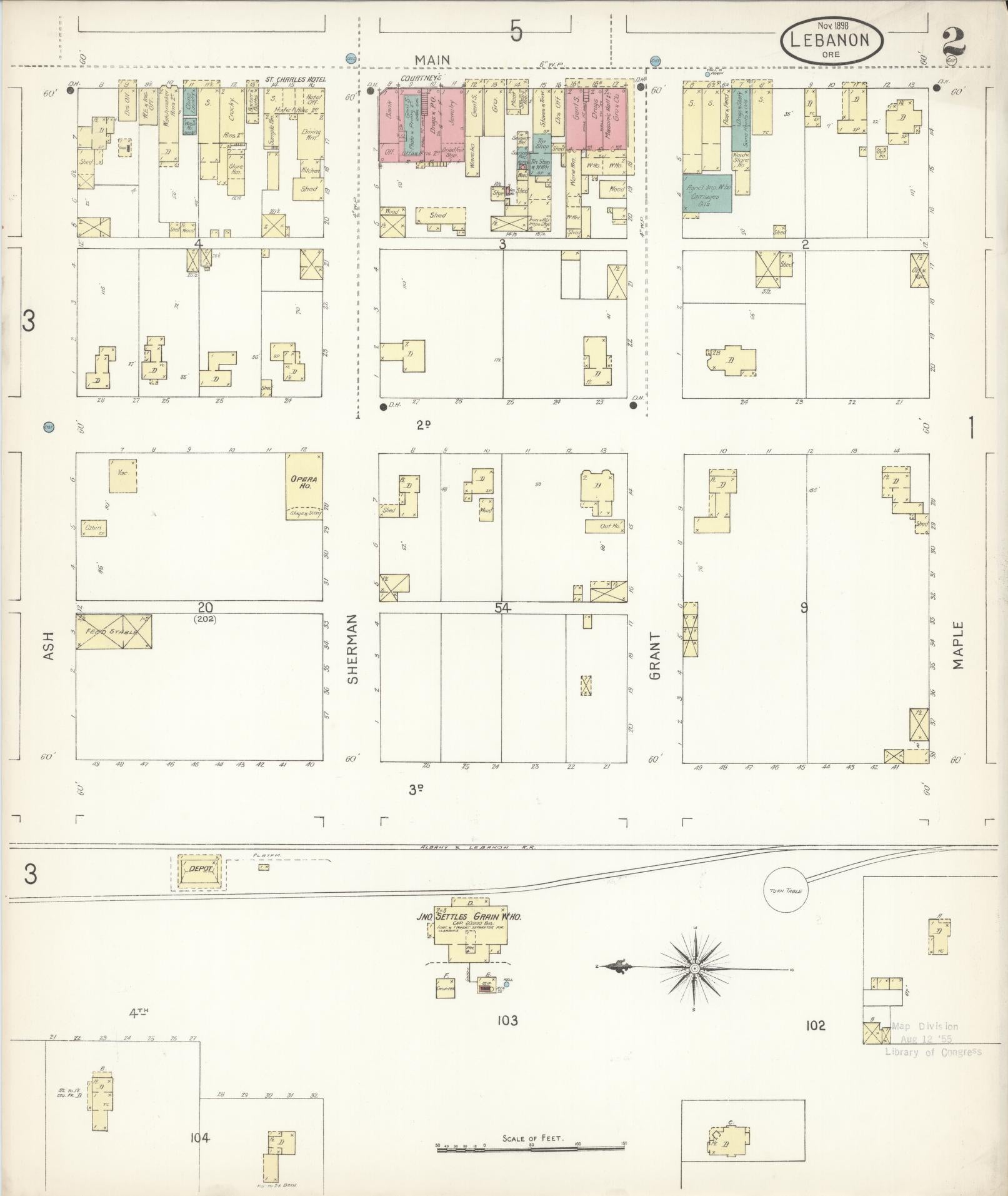Sanborn Fire Insurance Map from Lebanon, Linn County, Oregon (1898), Sheet #0002 - Complete Map Set gallery image, historic Sanborn map, vintage wall art, Oregon Oregon