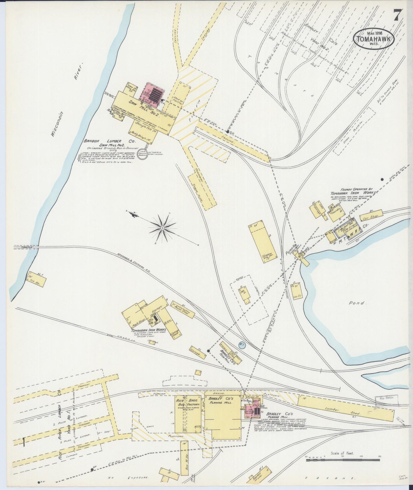 Sanborn Fire Insurance Map from Tomahawk, Lincoln County, Wisconsin (1898), Sheet #0007 - Historic Sanborn Fire Insurance Map Print, vintage old map wall art, antique decor, genealogy gift, Wisconsin Wisconsin map