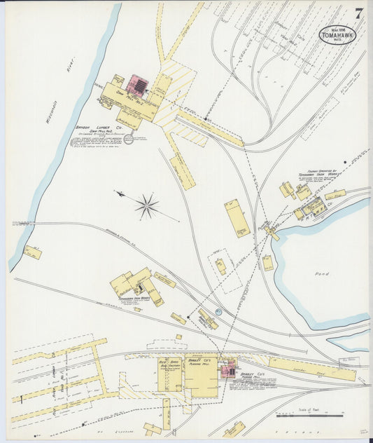 Sanborn Fire Insurance Map from Tomahawk, Lincoln County, Wisconsin (1898), Sheet #0007 - Historic Sanborn Fire Insurance Map Print, vintage old map wall art, antique decor, genealogy gift, Wisconsin Wisconsin map