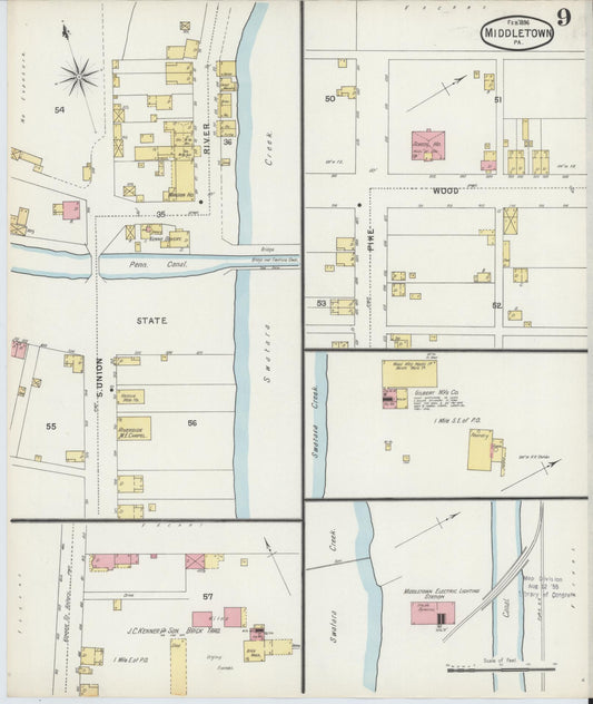 Sanborn Fire Insurance Map from Middletown, Dauphin County, Pennsylvania (1896), Sheet #0009 - Historic Sanborn Fire Insurance Map Print, vintage old map wall art, antique decor, genealogy gift, Pennsylvania Pennsylvania map