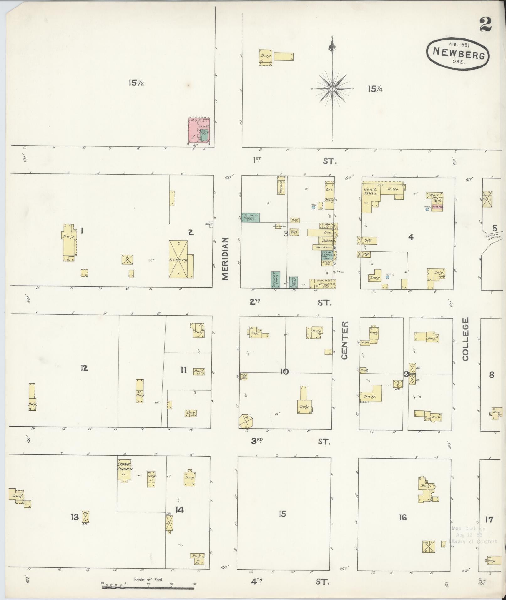 Sanborn Fire Insurance Map from Newberg, Yamhill County, Oregon (1891), Sheet #0002 - Complete Map Set gallery image, historic Sanborn map, vintage wall art, Oregon Oregon