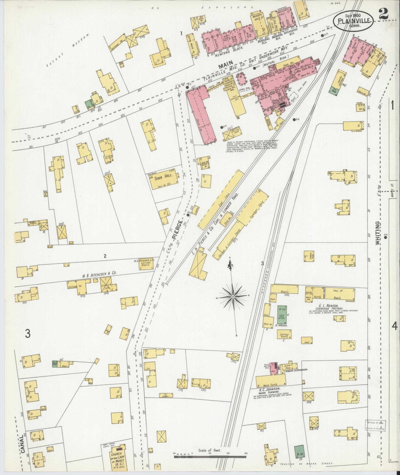 Sanborn Fire Insurance Map from Plainville, Hartford County, Connecticut (1900), Sheet #0002 - Complete Map Set gallery image, historic Sanborn map, vintage wall art, Connecticut Connecticut