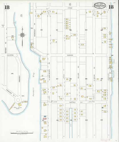 Sanborn Fire Insurance Map from Freeport, Nassau County, New York (1928), Sheet #0018 - Complete Map Set gallery image, historic Sanborn map, vintage wall art, New York New York