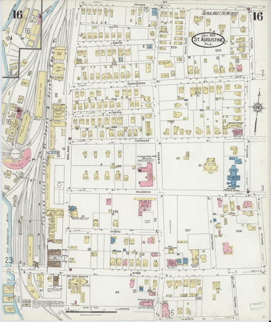 Sanborn Fire Insurance Map from Saint Augustine, Saint John's County, Florida (1924), Sheet #0016 - Historic Sanborn Fire Insurance Map Print, vintage old map wall art, antique decor, genealogy gift, Florida Florida map