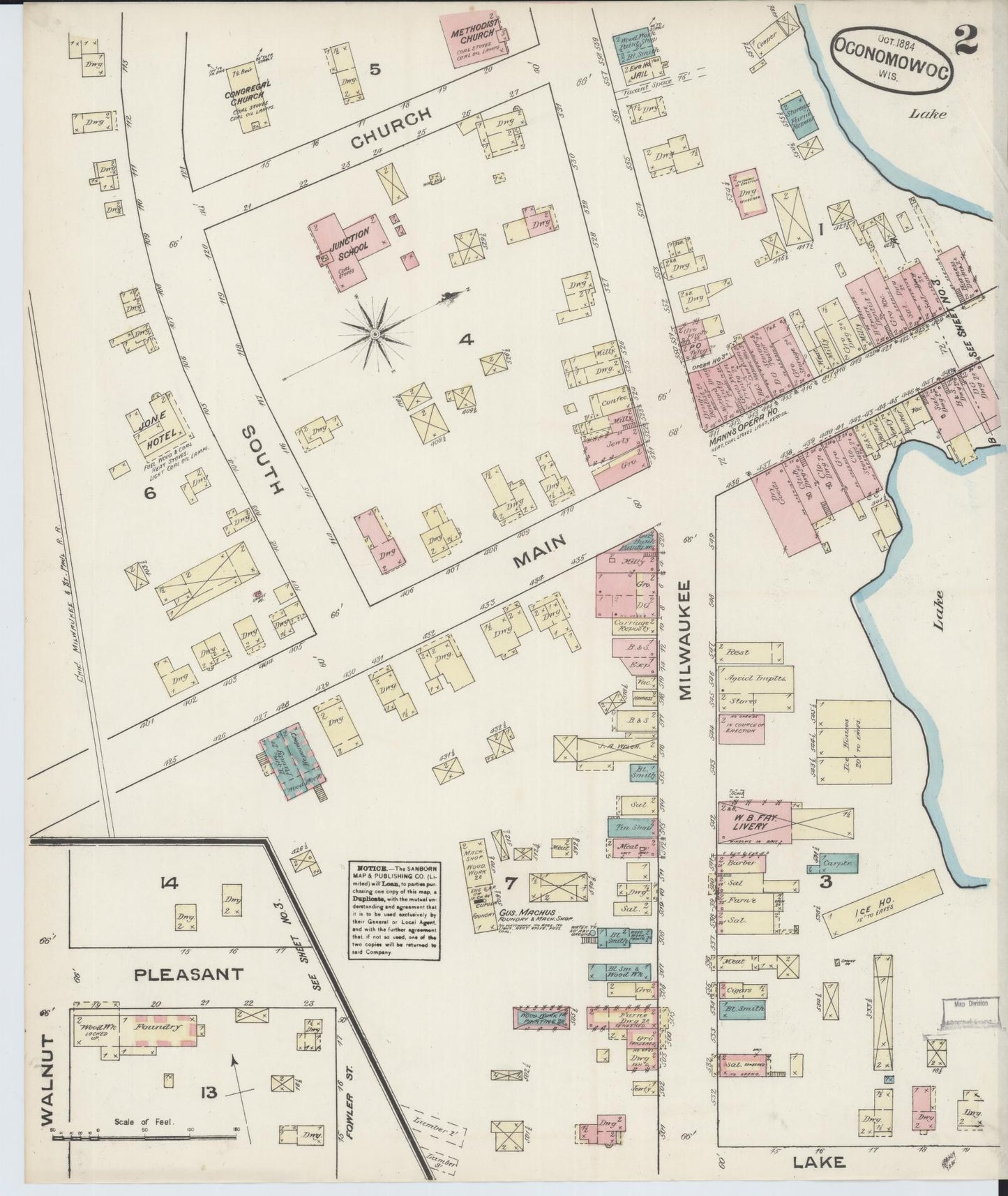 Sanborn Fire Insurance Map from Oconomowoc, Waukesha County, Wisconsin (1884), Sheet #0002 - Complete Map Set gallery image, historic Sanborn map, vintage wall art, Wisconsin Wisconsin