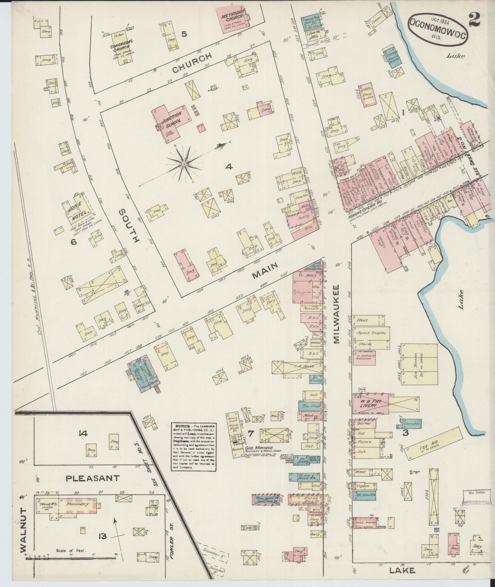 Sanborn Fire Insurance Map from Oconomowoc, Waukesha County, Wisconsin (1884), Sheet #0002 - Complete Map Set gallery image, historic Sanborn map, vintage wall art, Wisconsin Wisconsin