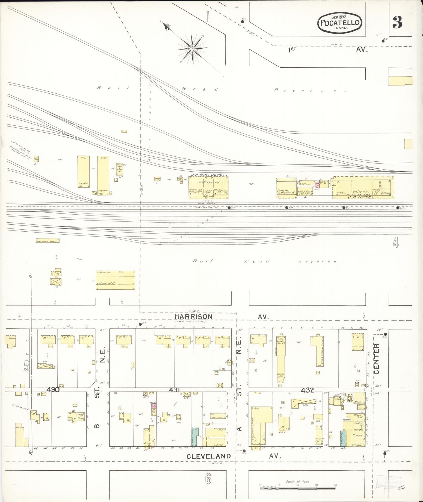 Sanborn Fire Insurance Map from Pocatello, Bannock County, Idaho (1892), Sheet #0003 - Complete Map Set gallery image, historic Sanborn map, vintage wall art, Idaho Idaho