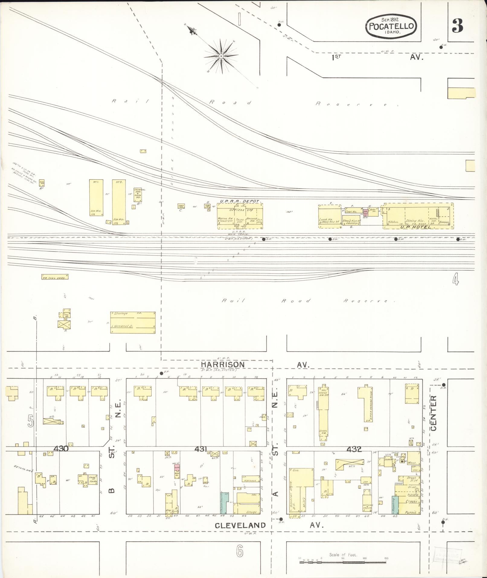 Sanborn Fire Insurance Map from Pocatello, Bannock County, Idaho (1892), Sheet #0003 - Complete Map Set gallery image, historic Sanborn map, vintage wall art, Idaho Idaho