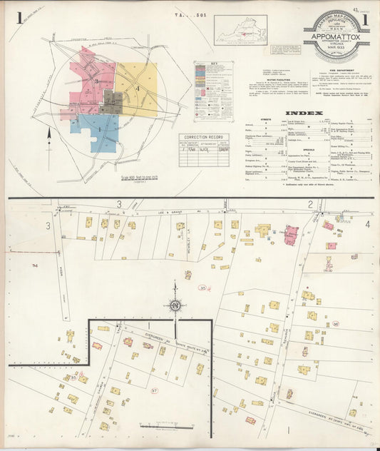 Sanborn Fire Insurance Map from Appomattox, Appomattox County, Virginia (1933), Sheet #0001 - Complete Map Set gallery image, historic Sanborn map, vintage wall art, Virginia Virginia