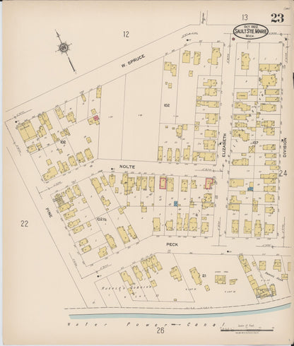 Sanborn Fire Insurance Map from Sault Sainte Marie, Chippewa County, Michigan (1922), Sheet #0023 - Complete Map Set gallery image, historic Sanborn map, vintage wall art, Michigan Michigan