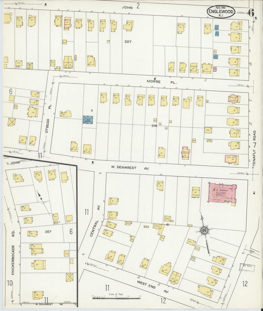 Sanborn Fire Insurance Map from Englewood, Bergen County, New Jersey (1915), Sheet #0006 - Historic Sanborn Fire Insurance Map Print, vintage old map wall art, antique decor, genealogy gift, New Jersey New Jersey map