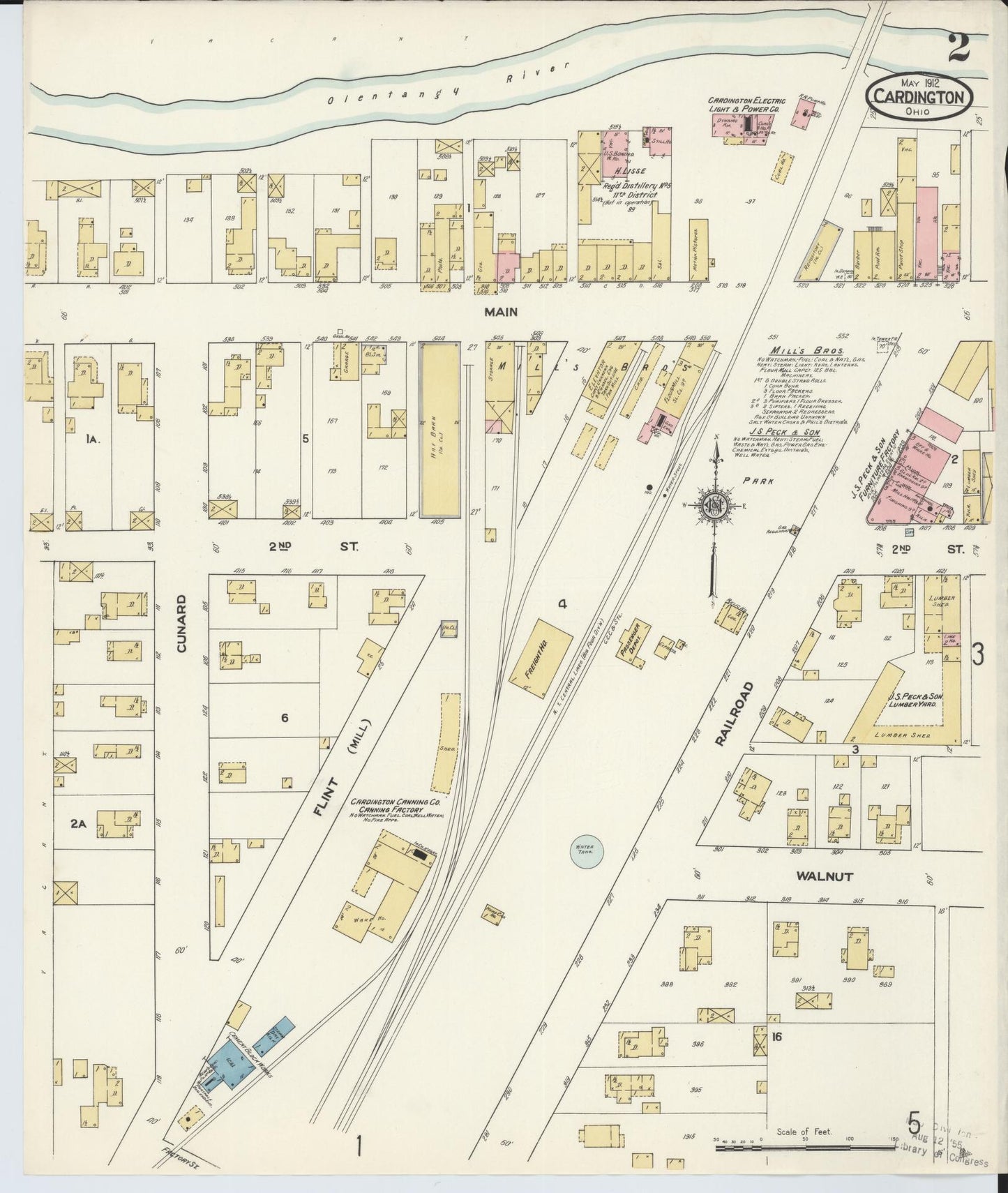Sanborn Fire Insurance Map from Cardington, Morrow County, Ohio (1912), Sheet #0002 - Historic Sanborn Fire Insurance Map Print, vintage old map wall art, antique decor, genealogy gift, Ohio Ohio map