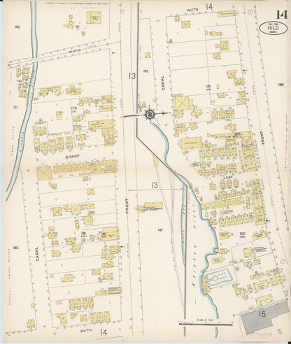 Sanborn Fire Insurance Map from Hilo, Hawaii County, Hawaii (1914), Sheet #0014 - Historic Sanborn Fire Insurance Map Print, vintage old map wall art