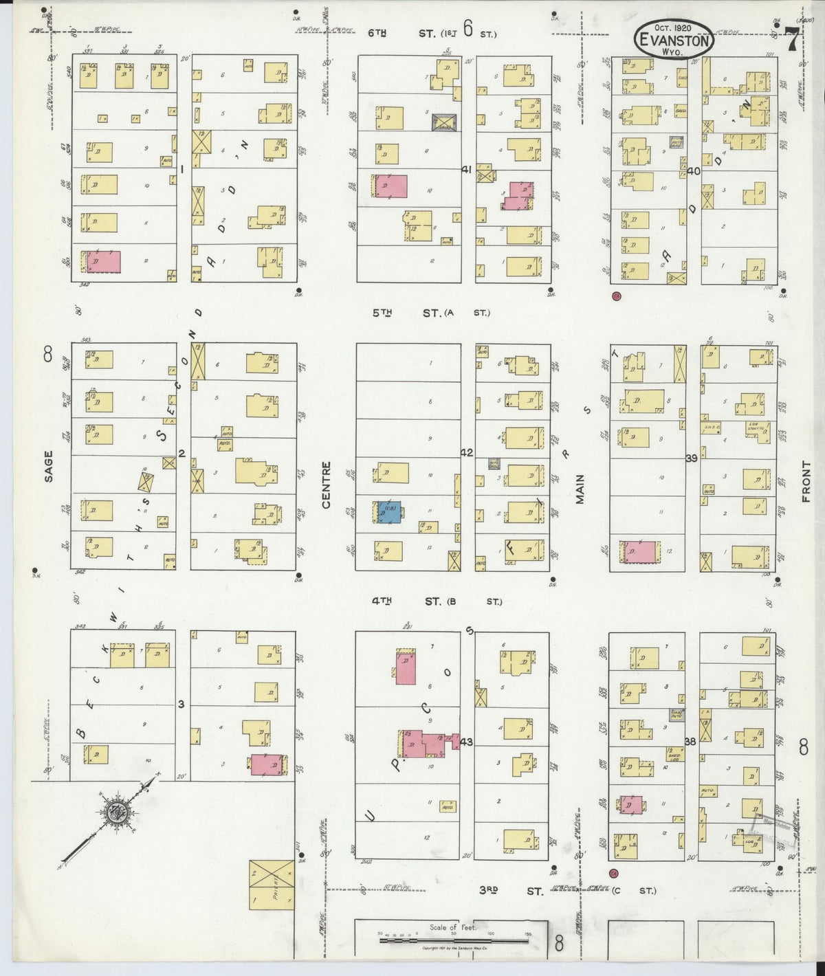 Sanborn Fire Insurance Map from Evanston, Uinta County, Wyoming (1920), Sheet #0007 - Complete Map Set gallery image, historic Sanborn map, vintage wall art, Wyoming Wyoming