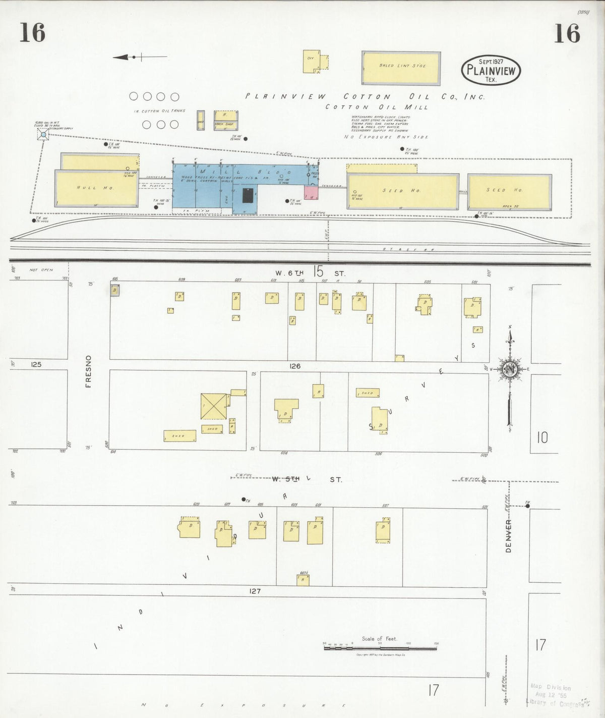 Sanborn Fire Insurance Map from Plainview, Hale County, Texas (1927), Sheet #0016 - Complete Map Set gallery image, historic Sanborn map, vintage wall art, Texas Texas