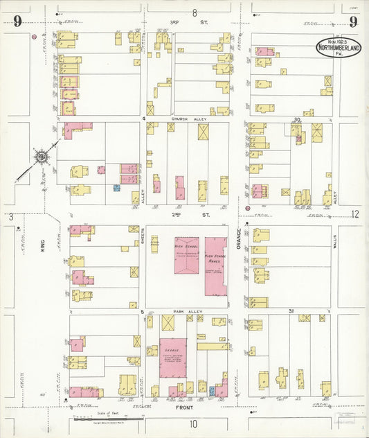 Sanborn Fire Insurance Map from Northumberland, Northumberland County, Pennsylvania (1923), Sheet #0009 - Historic Sanborn Fire Insurance Map Print, vintage old map wall art, antique decor, genealogy gift, Pennsylvania Pennsylvania map
