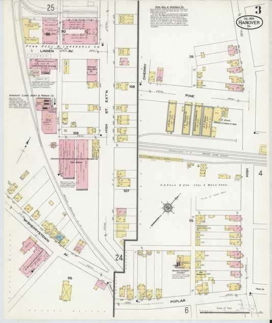 Sanborn Fire Insurance Map from Hanover, York County, Pennsylvania (1909), Sheet #0003 - Historic Sanborn Fire Insurance Map Print, vintage old map wall art, antique decor, genealogy gift, Pennsylvania Pennsylvania map