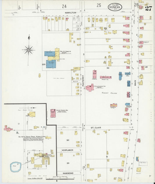 Sanborn Fire Insurance Map from Geneva, Ontario County, New York (1909), Sheet #0027 - Historic Sanborn Fire Insurance Map Print, vintage old map wall art, antique decor, genealogy gift, New York New York map