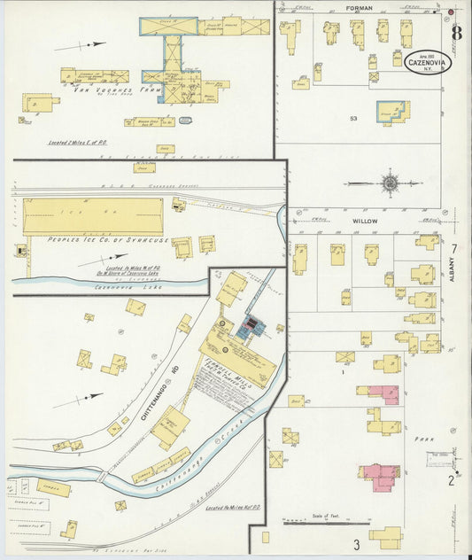 Sanborn Fire Insurance Map from Cazenovia, Madison County, New York (1911), Sheet #0008 - Historic Sanborn Fire Insurance Map Print, vintage old map wall art, antique decor, genealogy gift, New York New York map
