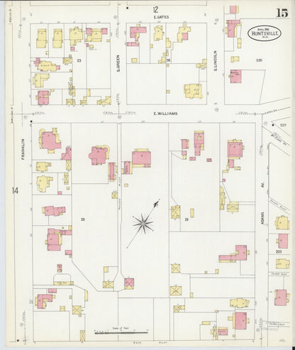 Sanborn Fire Insurance Map from Huntsville, Madison County, Alabama (1908), Sheet #0015 - Complete Map Set gallery image, historic Sanborn map, vintage wall art, Alabama Alabama