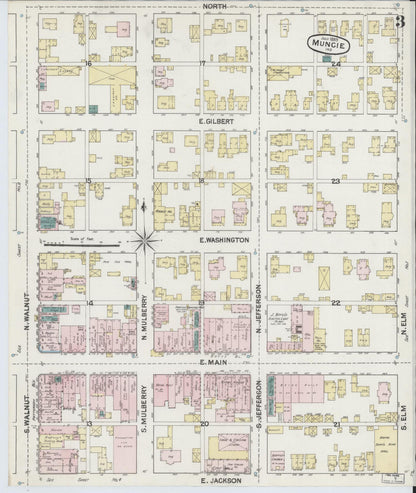 Sanborn Fire Insurance Map from Muncie, Delaware County, Indiana (1889), Sheet #0003 - Complete Map Set gallery image, historic Sanborn map, vintage wall art, Muncie Delaware