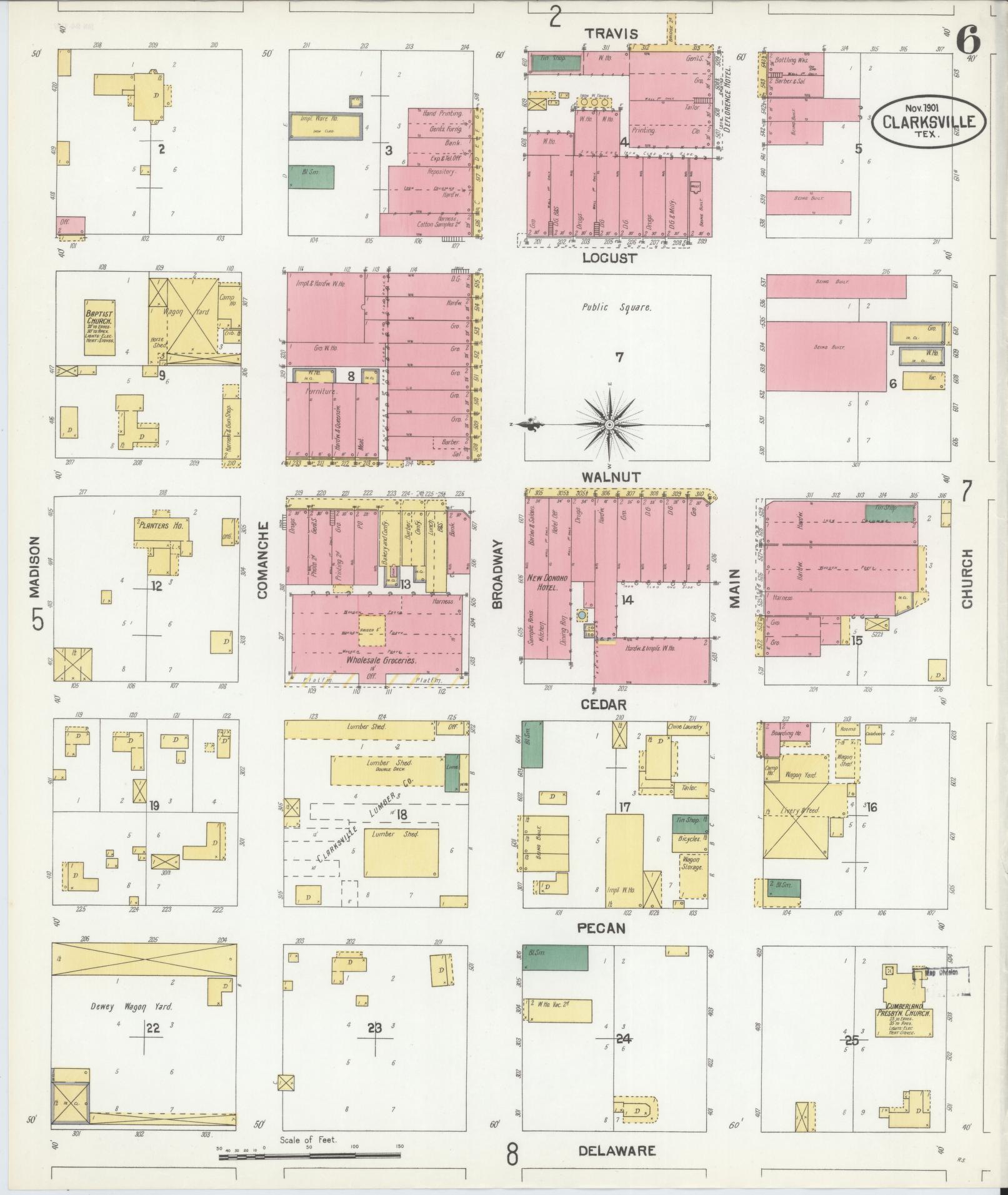 Sanborn Fire Insurance Map from Clarksville, Red River County, Texas (1901), Sheet #0006 - Historic Sanborn Fire Insurance Map Print, vintage old map wall art, antique decor, genealogy gift, Texas Texas map