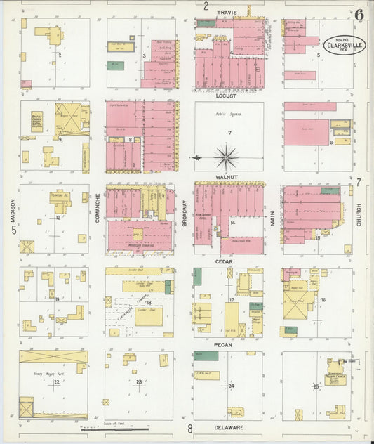 Sanborn Fire Insurance Map from Clarksville, Red River County, Texas (1901), Sheet #0006 - Historic Sanborn Fire Insurance Map Print, vintage old map wall art, antique decor, genealogy gift, Texas Texas map