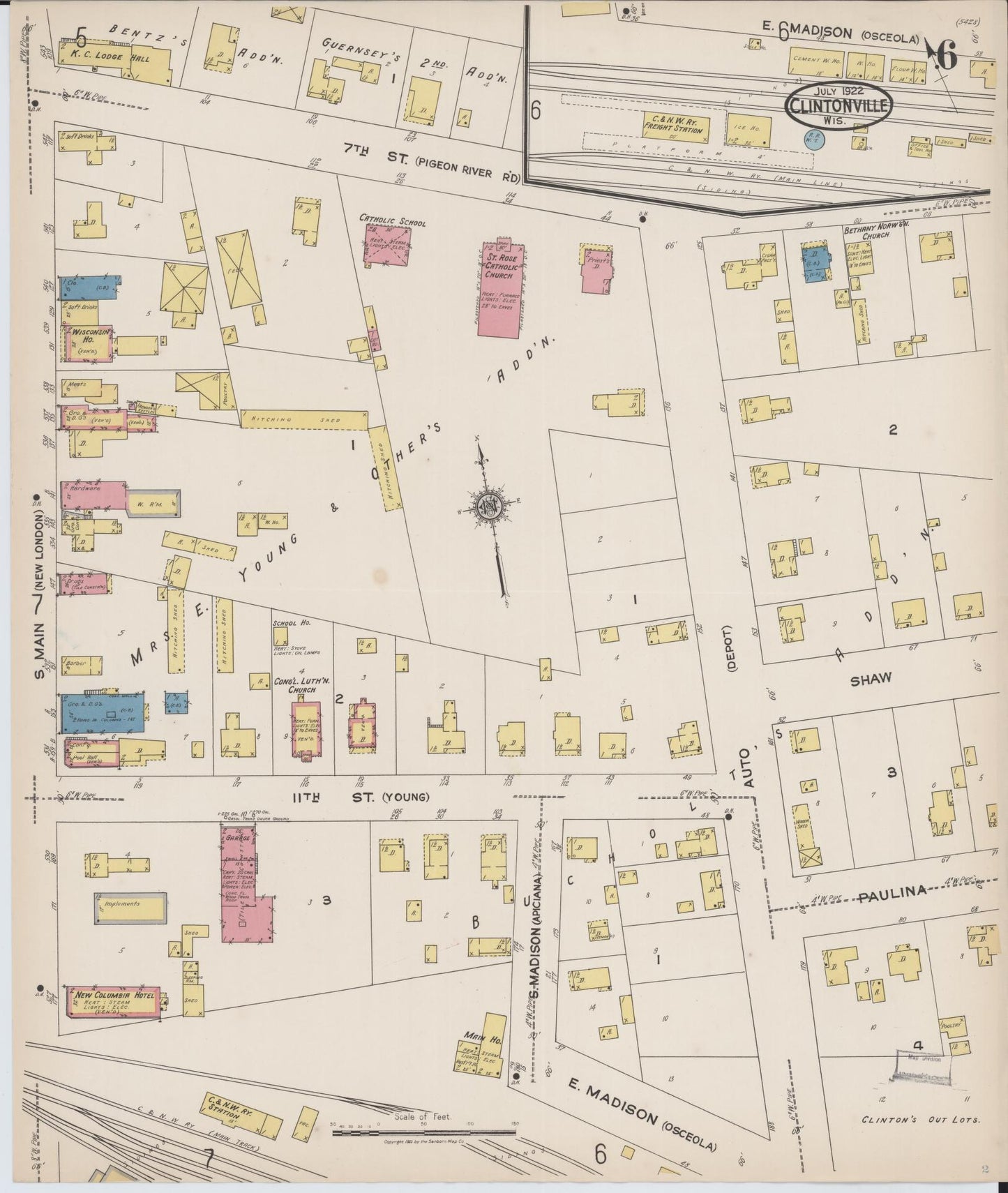 Sanborn Fire Insurance Map from Clintonville, Waupaca County, Wisconsin (1922), Sheet #0006 - Complete Map Set gallery image, historic Sanborn map, vintage wall art, Wisconsin Wisconsin
