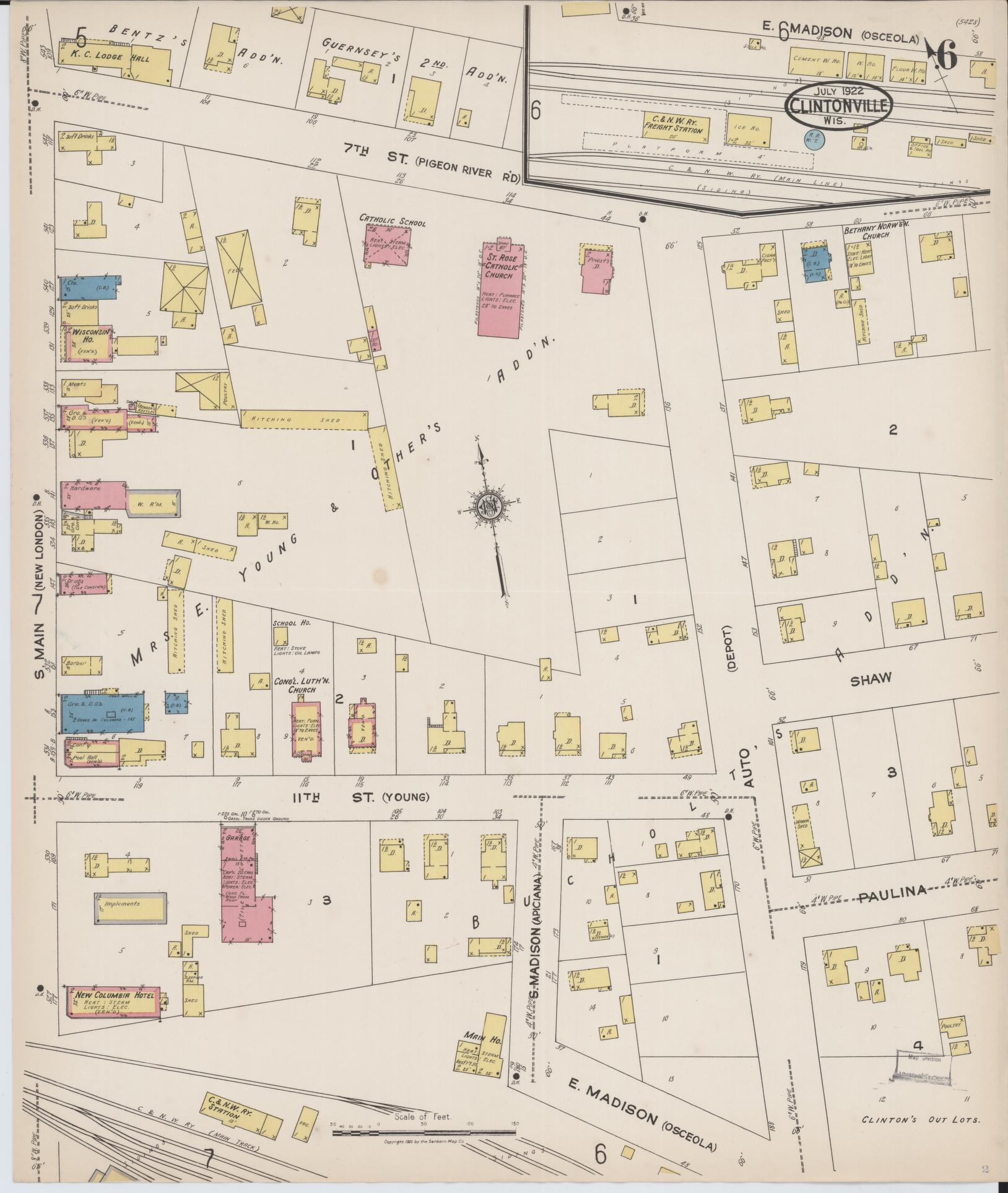 Sanborn Fire Insurance Map from Clintonville, Waupaca County, Wisconsin (1922), Sheet #0006 - Complete Map Set gallery image, historic Sanborn map, vintage wall art, Wisconsin Wisconsin