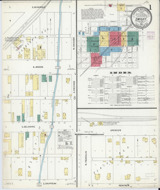 Sanborn Fire Insurance Map from Dwight, Livingston County, Illinois (1907), Sheet #0001 - Historic Sanborn Fire Insurance Map Print, vintage old map wall art, antique decor, genealogy gift, Illinois Illinois map