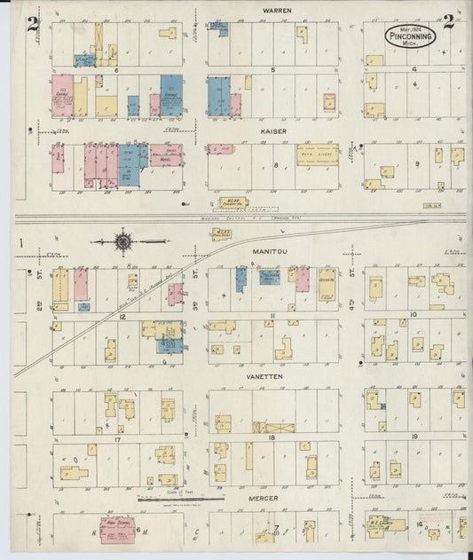 Sanborn Fire Insurance Map from Pinconning, Bay County, Michigan (1924), Sheet #0002 - Historic Sanborn Fire Insurance Map Print, vintage old map wall art, antique decor, genealogy gift, Michigan Michigan map