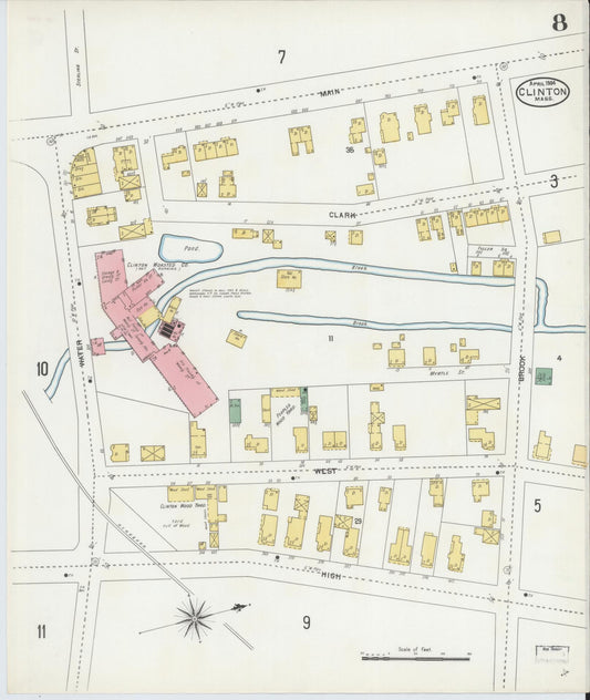 Sanborn Fire Insurance Map from Clinton, Worcester County, Massachusetts (1904), Sheet #0008 - Historic Sanborn Fire Insurance Map Print, vintage old map wall art, antique decor, genealogy gift, Massachusetts Massachusetts map