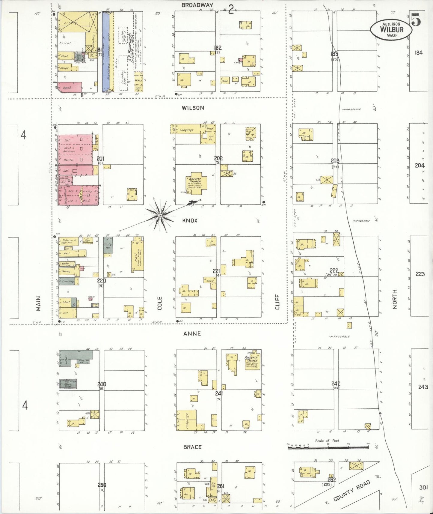 Sanborn Fire Insurance Map from Wilbur, Lincoln County, Washington (1909), Sheet #0005 - Complete Map Set gallery image, historic Sanborn map, vintage wall art, Washington Washington