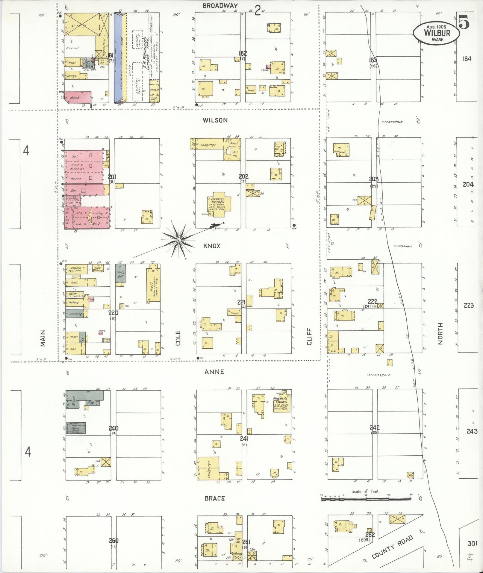 Sanborn Fire Insurance Map from Wilbur, Lincoln County, Washington (1909), Sheet #0005 - Complete Map Set gallery image, historic Sanborn map, vintage wall art, Washington Washington