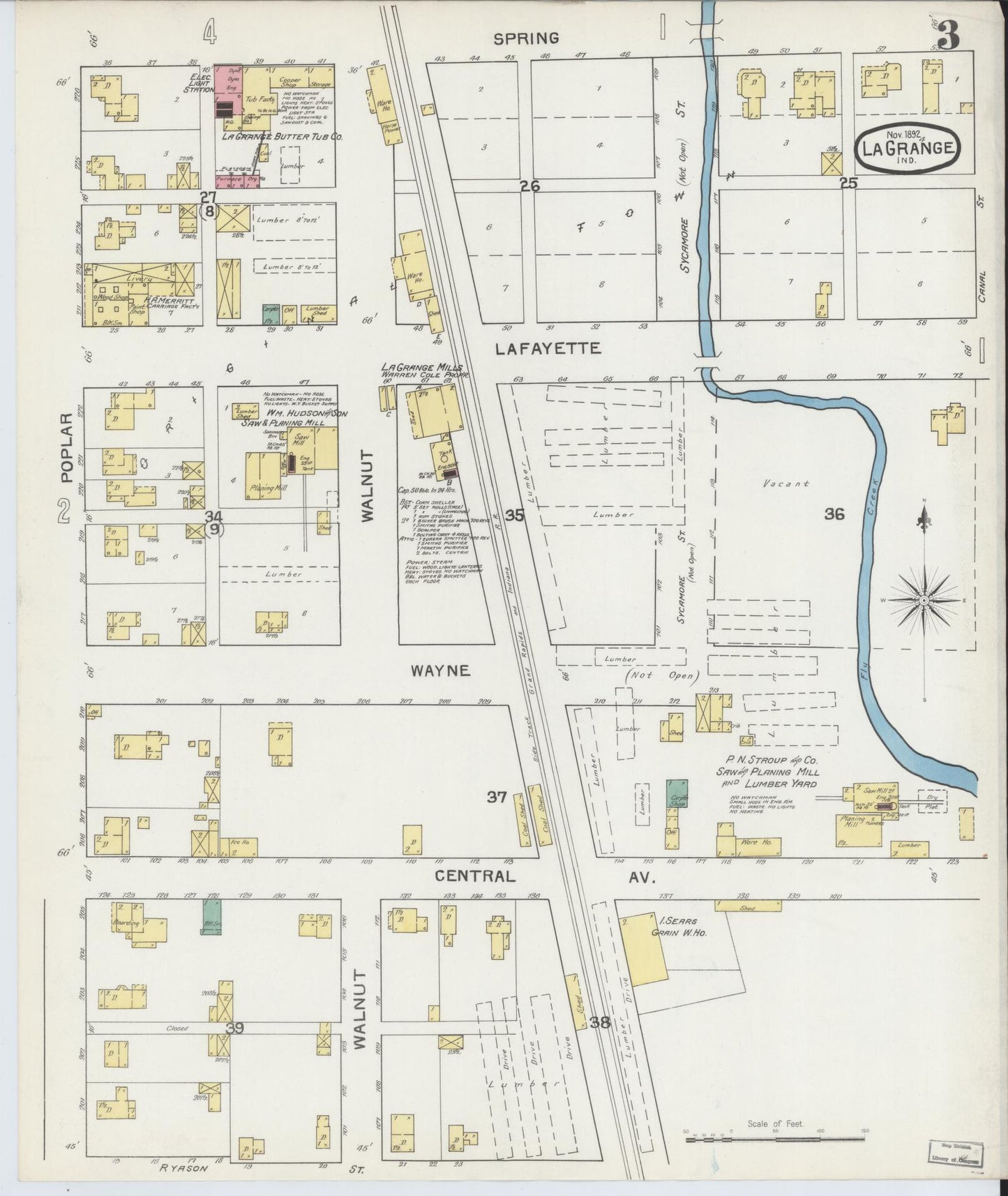 Sanborn Fire Insurance Map from Lagrange, LaGrange County, Indiana (1892), Sheet #0003 - Complete Map Set gallery image, historic Sanborn map, vintage wall art, Indiana Indiana