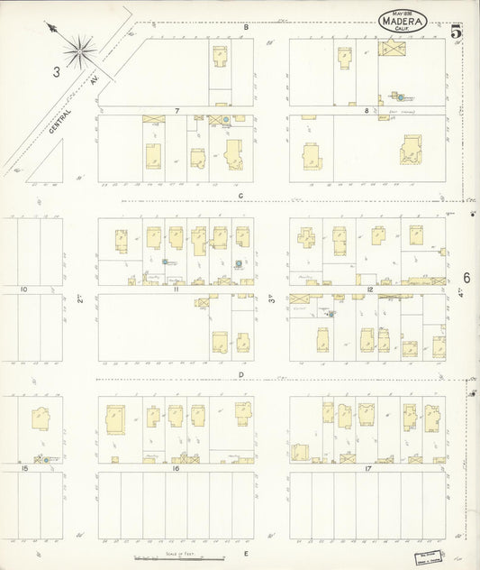 Sanborn Fire Insurance Map from Madera, Madera County, California (1898), Sheet #0005 - Historic Sanborn Fire Insurance Map Print, vintage old map wall art, antique decor, genealogy gift, California California map