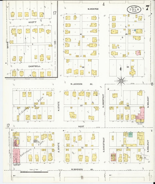 Sanborn Fire Insurance Map from Iola, Allen County, Kansas (1905), Sheet #0007 - Historic Sanborn Fire Insurance Map Print, vintage old map wall art, antique decor, genealogy gift, Kansas Kansas map