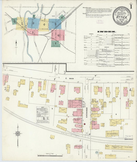 Sanborn Fire Insurance Map from Attica, Wyoming County, New York (1912), Sheet #0001 - Complete Map Set gallery image, historic Sanborn map, vintage wall art, New York New York