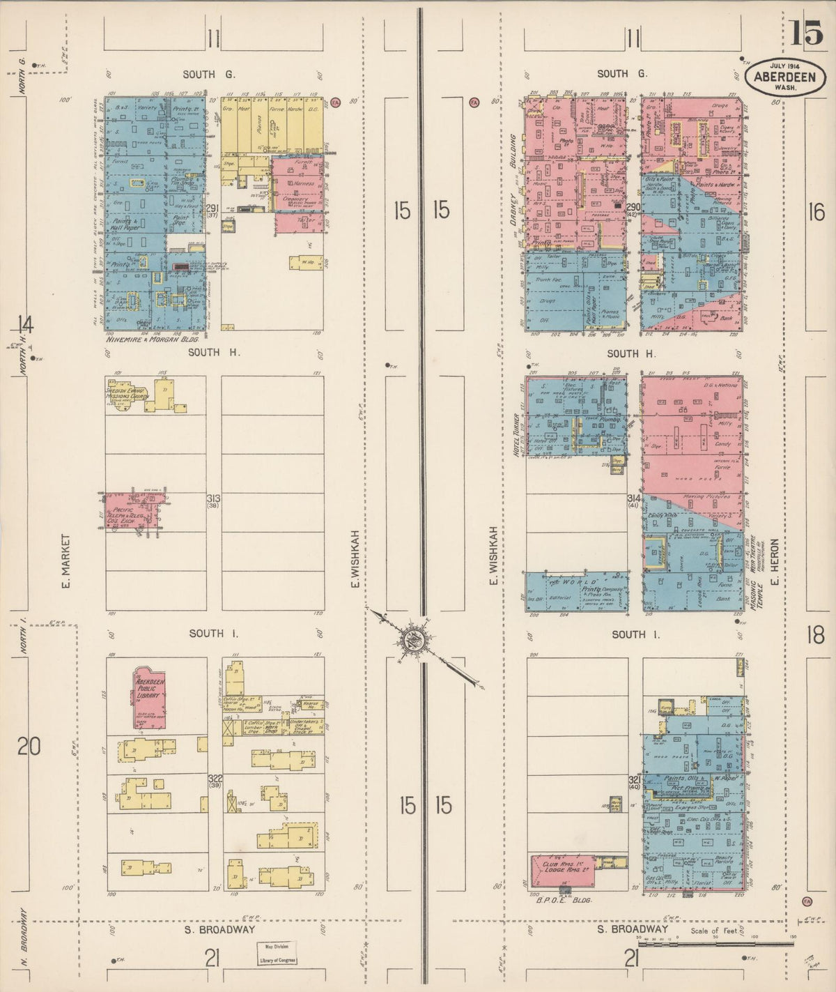 Sanborn Fire Insurance Map from Aberdeen, Grays Harbor County, Washington (1914), Sheet #0015 - Complete Map Set gallery image, historic Sanborn map, vintage wall art, Washington Washington