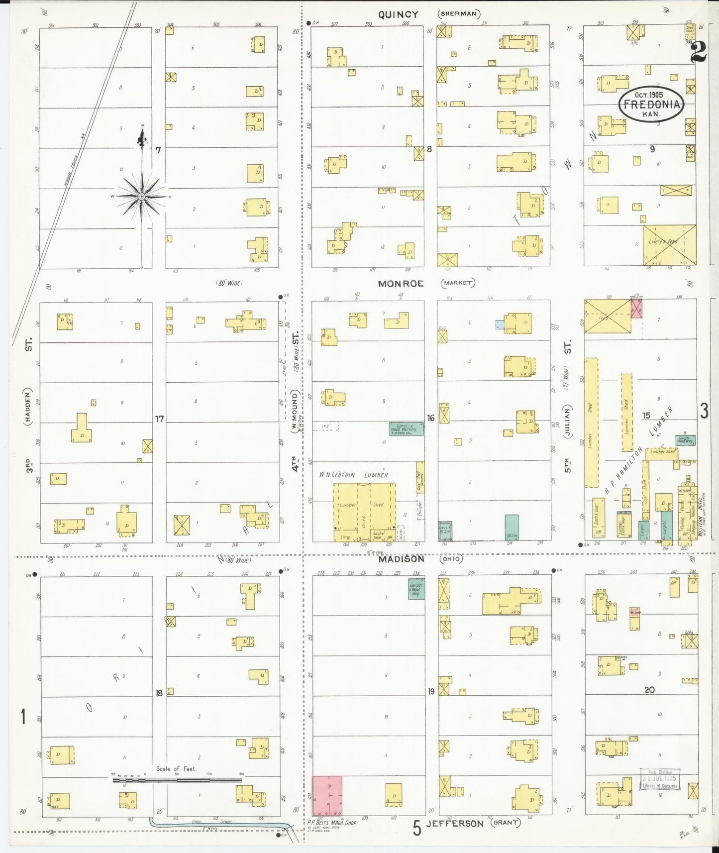 Sanborn Fire Insurance Map from Fredonia, Wilson County, Kansas (1905), Sheet #0002 - Historic Sanborn Fire Insurance Map Print, vintage old map wall art, antique decor, genealogy gift, Kansas Kansas map