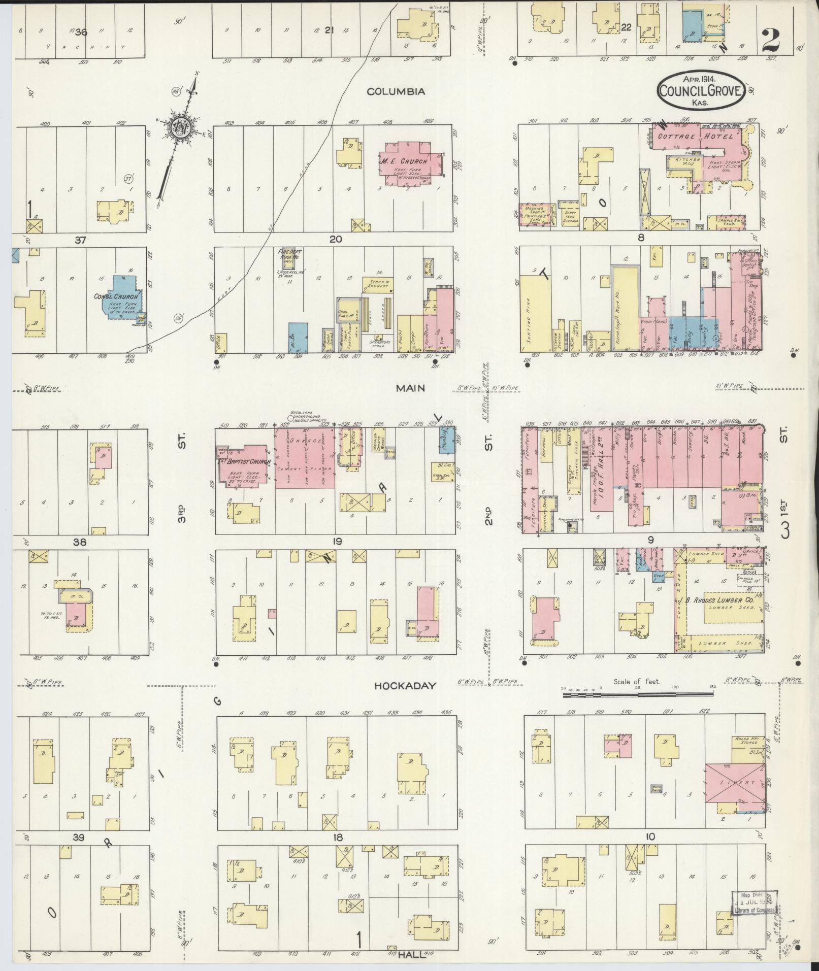 Sanborn Fire Insurance Map from Council Grove, Morris County, Kansas (1914), Sheet #0002 - Complete Map Set gallery image, historic Sanborn map, vintage wall art, Kansas Kansas