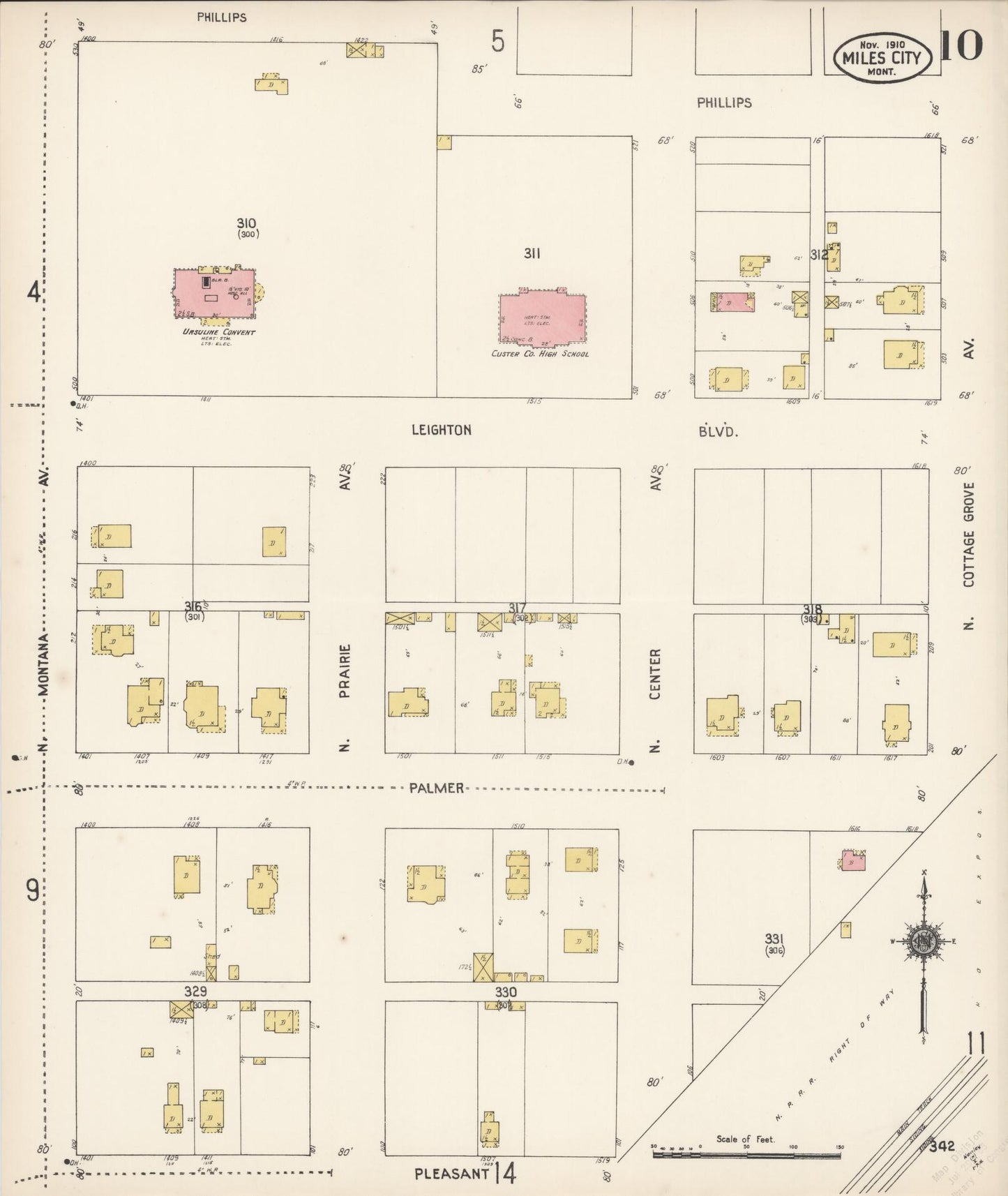 Sanborn Fire Insurance Map from Miles City, Custer County, Montana (1910), Sheet #0010 - Complete Map Set gallery image, historic Sanborn map, vintage wall art, Montana Montana