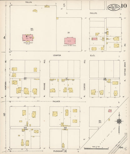 Sanborn Fire Insurance Map from Miles City, Custer County, Montana (1910), Sheet #0010 - Complete Map Set gallery image, historic Sanborn map, vintage wall art, Montana Montana